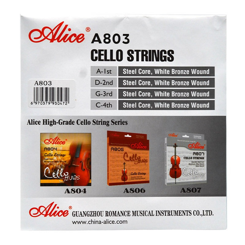 Alice Cello Set Strings A803 Cello Strings, Steel Core Brass Wire Strings