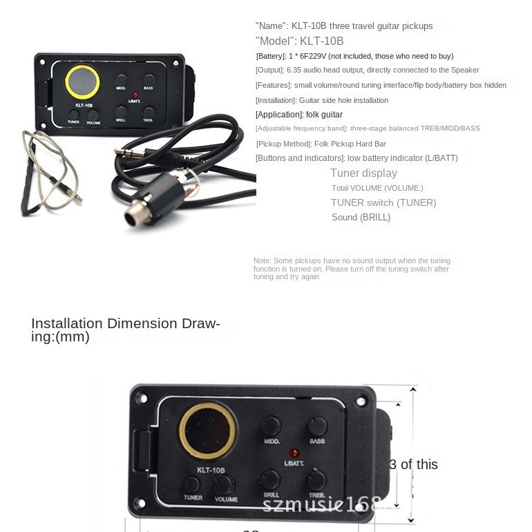 Guitar LCD pickup EQ equalizer KLT-10B folk wood guitar four-band pickup with tuning hard stick