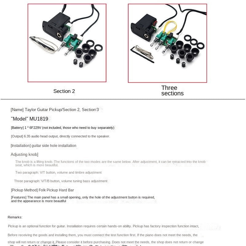 Taylor Guitar Pickup Two-Stage Three-Stage Guitar Piezoelectric Amplifier Electric Box Piano Modified Pickup Instrument Strap